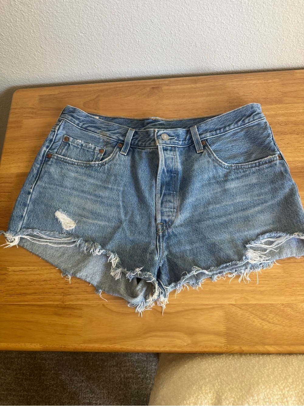 Levi's Light Blue Distressed Denim Cutoff Shorts